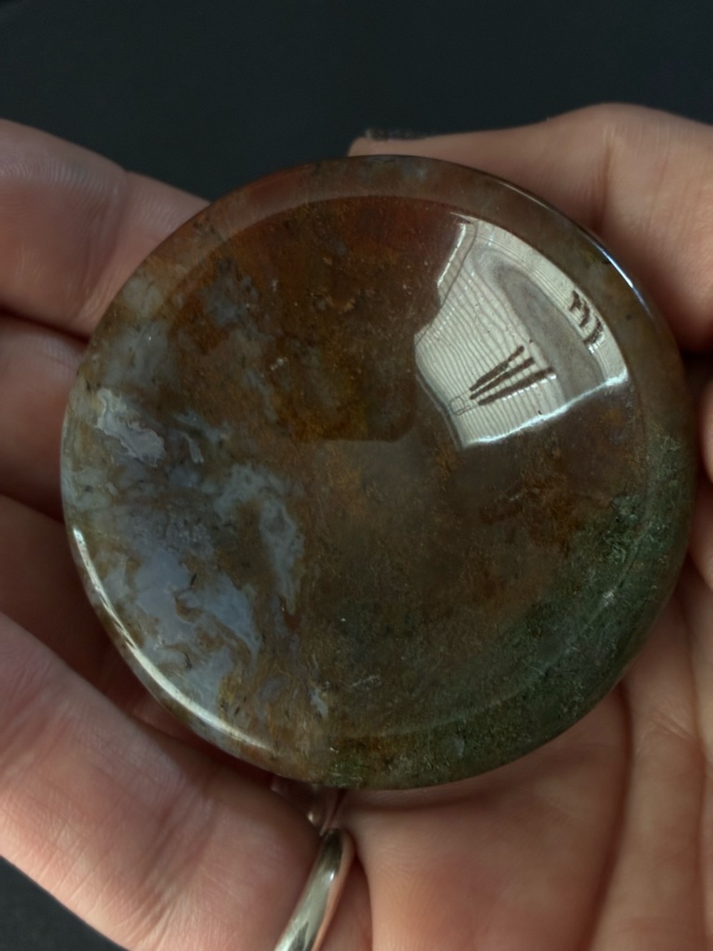 Polished Round Green-Brown Agate Ring Dish